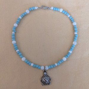 Glass bead & Natural stone anklet